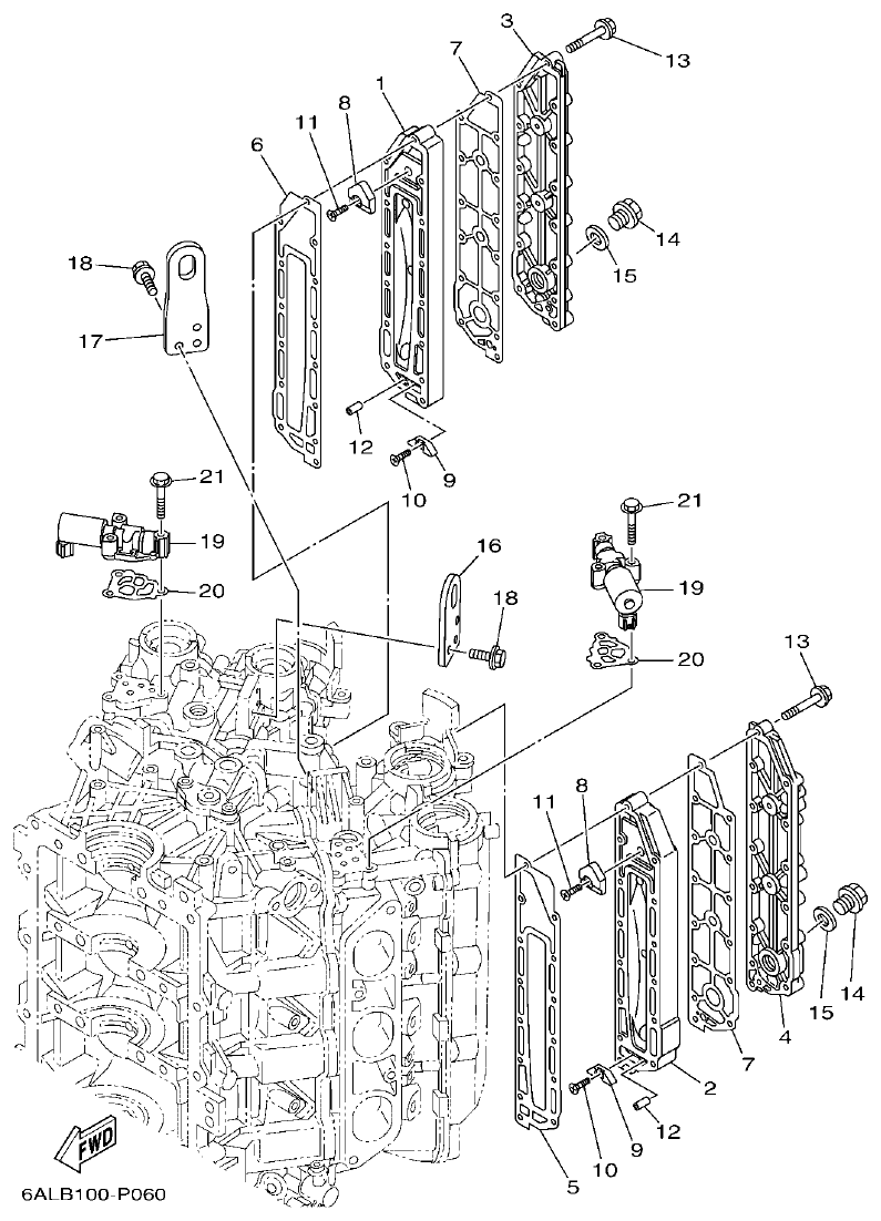 Yamaha F250HET, FL250HET CYLINDER & CRANKCASE 3 parts diagram